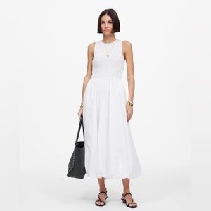 NWT Madewell Melody Bubble-Hem Smocked Midi Dress in Poplin Sz M